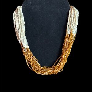 Vintage Beaded Multi-Strand Necklace in Cream and Brown